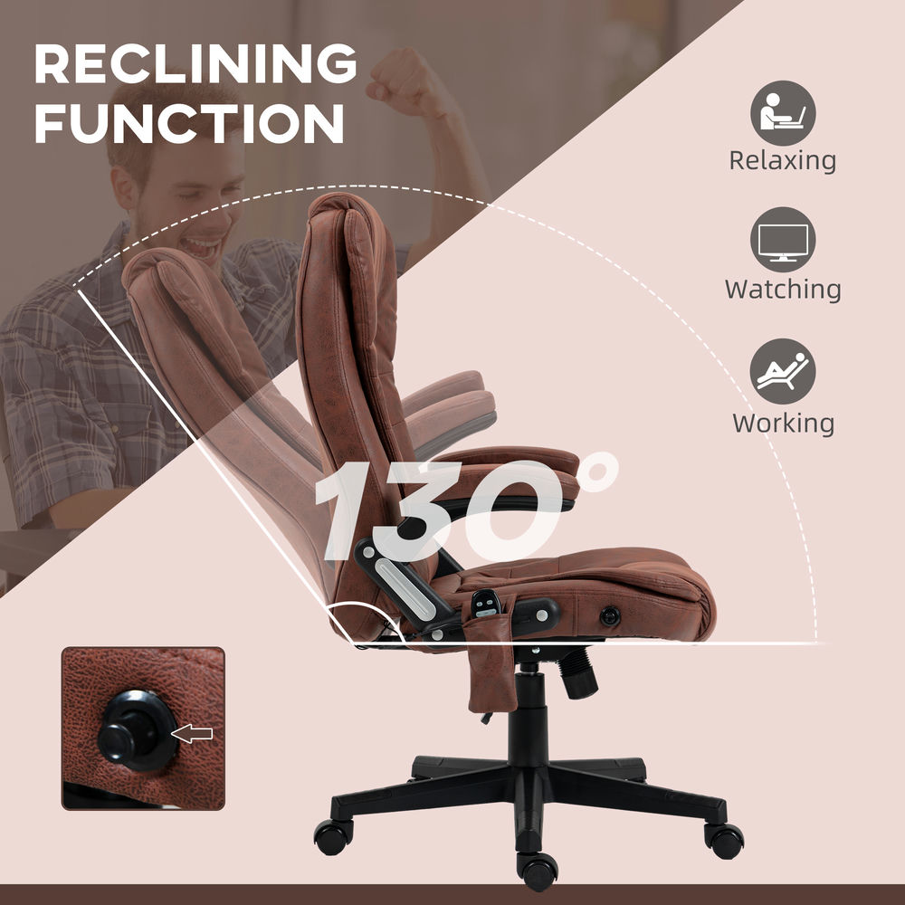 Demi Bonn Vibration Massage Chair with 6 Vibration Points, Armrest, Reclining Backrest, Heated, Microfiber Computer Chair, Office Desk Chair for Home, Brown