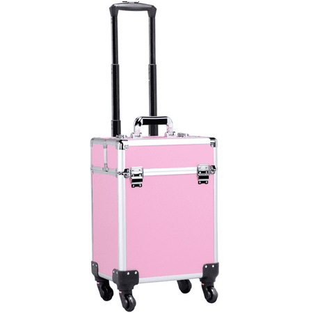 2 in 1 Aluminum Portable Cosmetic Beauty Hairdressing Makeup Box Case Storage Trolley