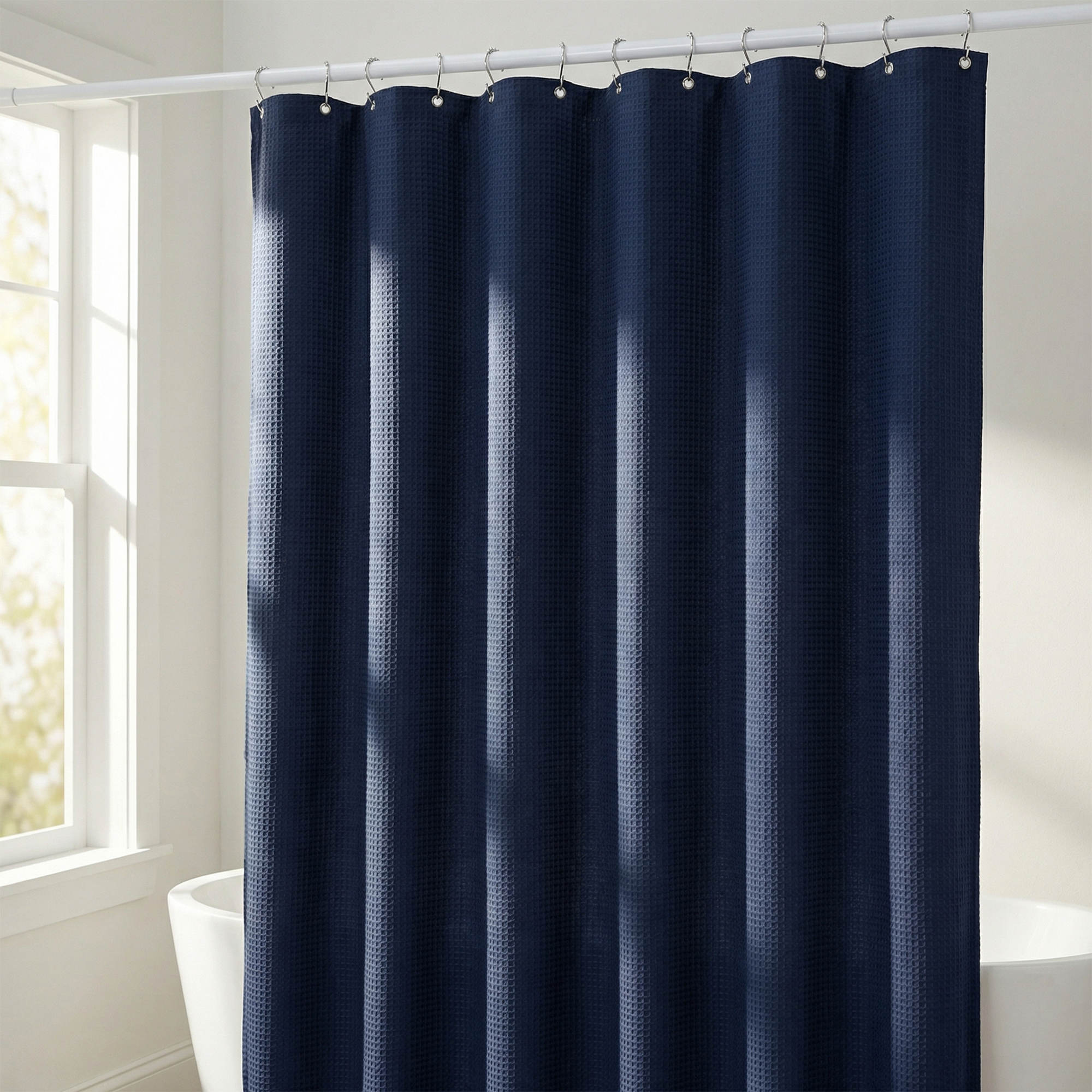 Unique Bargains Modern Waffle Weave Shower Curtain with 12 Hooks Indigo 71"W x 71"L