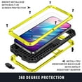 thumbnail image 2 of ELEHOLD for iPhone 13 Pro Max 6.7 Inch 2021 Case, Heavy Duty Armor Built-in Explosion-Proof Tempered Glass Screen Protector Wireless Charging Hang Rope Hidden Kickstand Shockproof Rugged Case,Yellow, 2 of 8