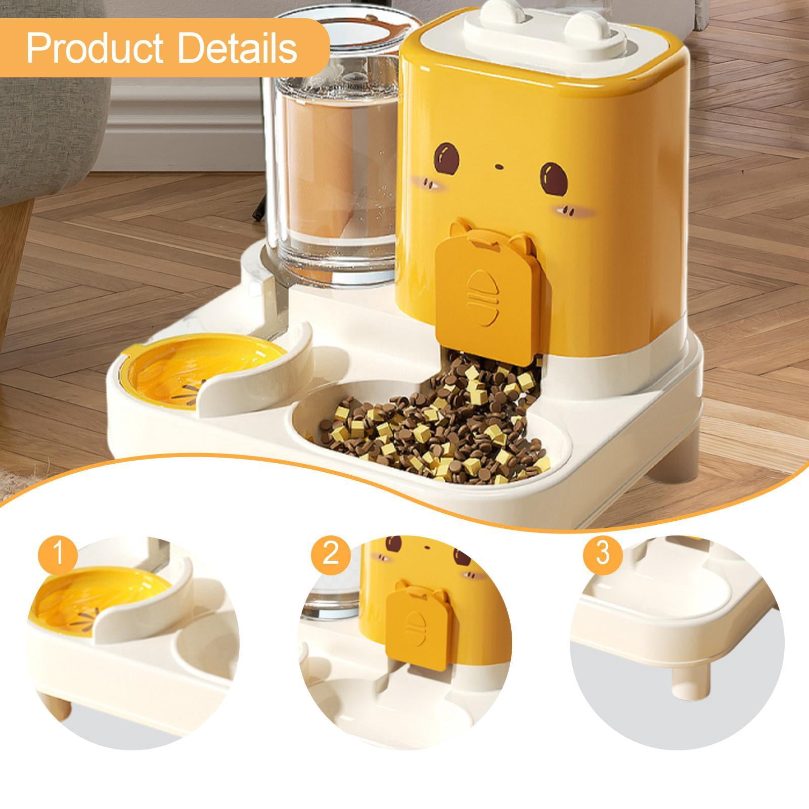 Serenable Automatic Cat Feeder and Water Dispenser Automatic Pet Feeder Convenient Compact Household Food feed Pet Food Bowl for Kitten Yellow