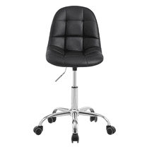 VECELO Home Office Chair, Height Adjustable Armless Computer Desk Chair with Wheels, Modern Ergonomic 360 Degree Swivel PU Leather Task/Vanity Chair, Black
