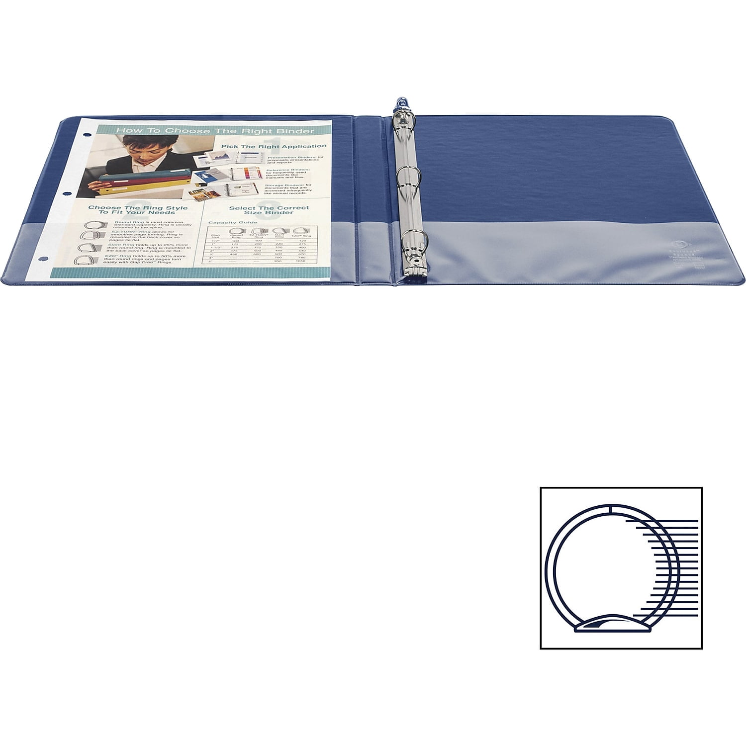 Business Source Round Ring Binder w/ Pockets 1/2" Dark Blue 28525
