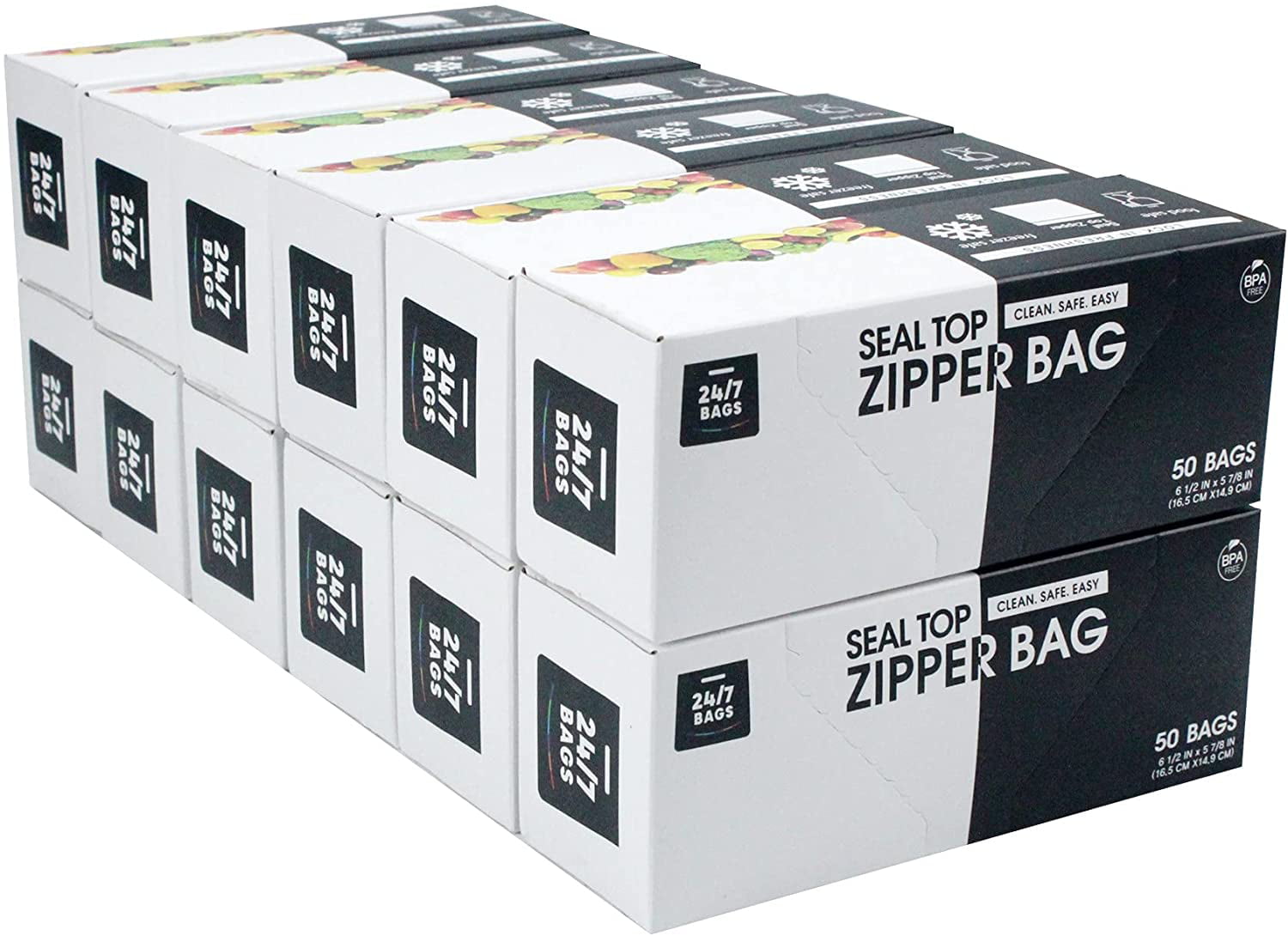 24/7 Bags - Double Zipper Gallon Storage Bags, 200 Count (4 Packs of 50), Size: Gallon - 200 Bags, Clear