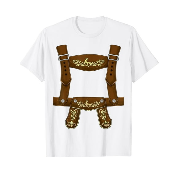 Lederhosen Suspenders Oktoberfest costume Bavarian Beer men White T-Shirt Short Sleeve Tee