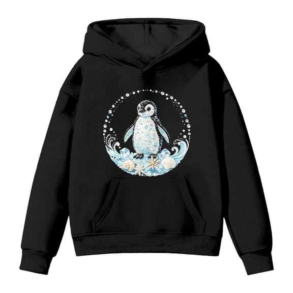 Hiijoy Girls Hoodies Penguin Print Long Sleeve Pullover Casual Graphic Sweatshirt