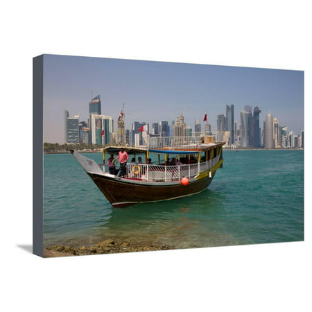 Small Boat and City Centre Skyline, Doha, Qatar, Middle East Stretched Canvas Print Wall Art By Frank