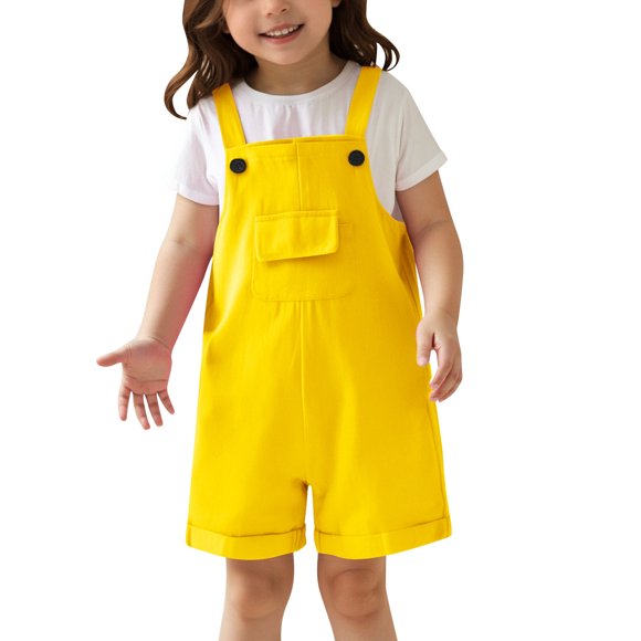 Wdgfv Toddler Girls or Boys Cotton Overall Shorts Jumpsuits Kids Cute Shortalls Yellow 4-5 Years