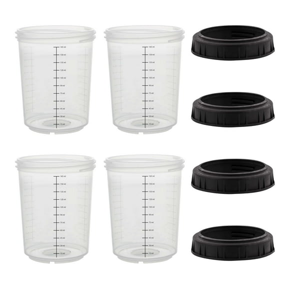 Master Paint System MPS, 4 Pack Set of Mini 6 Ounce (180ml) Hard Cups and Retainer Rings, For Disposable Spray Gun Cups