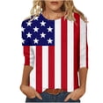 thumbnail image 3 of Conairie 4th of July T Shirt Women Crew Neck Loose 3/4 Sleeve Patriotic Shirts With Flag Stars Stripes Holiday Commemorative Tops Red L, 3 of 6