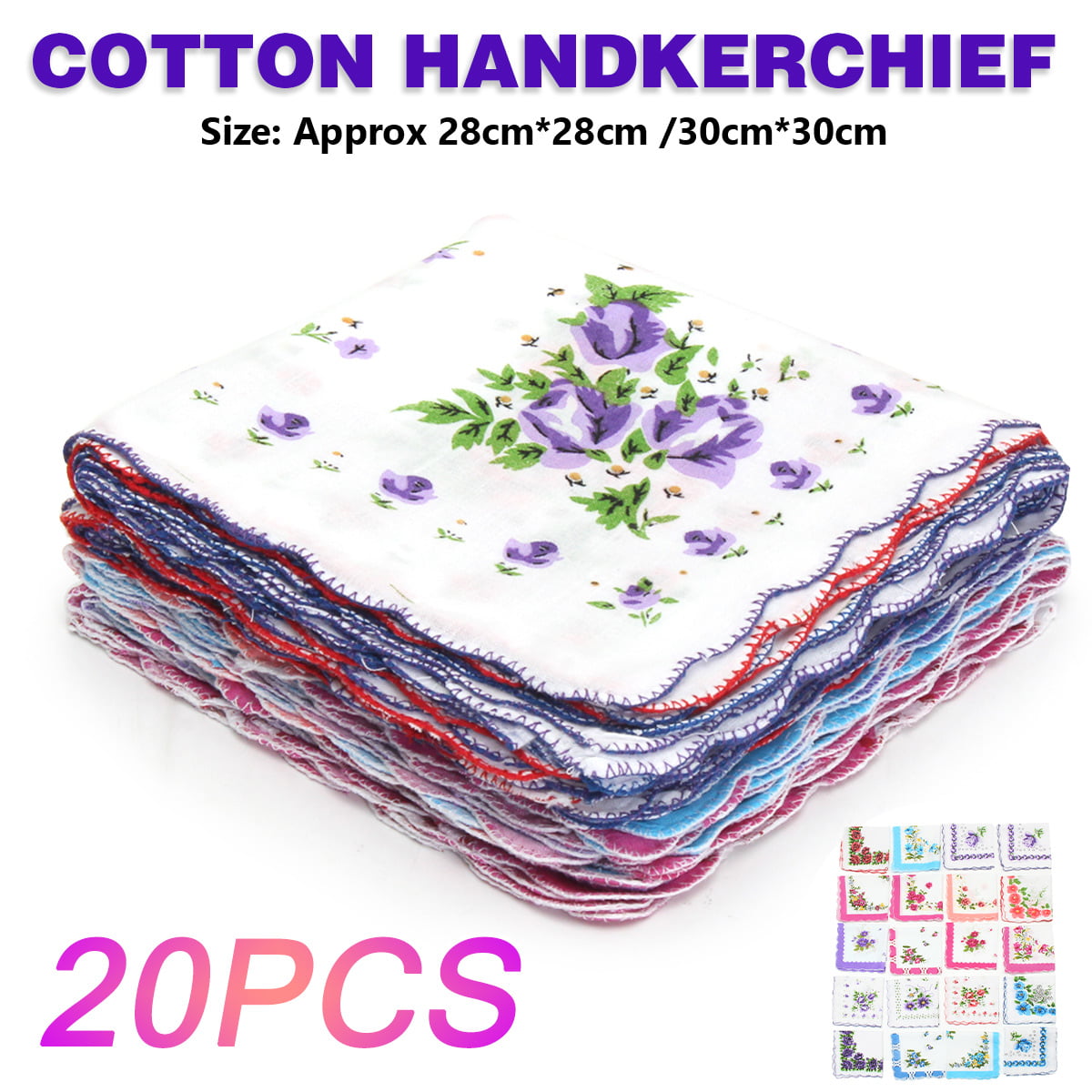 30 Pieces Women Soft Cotton Pocket Handkerchiefs Ladies Hankies Vintage Floral Print Handkerchiefs