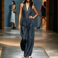 thumbnail image 6 of Npasoilc V-Neck Denim Pocket Long Jumpsuits for Women Sleeveless Solid Color Pants, 6 of 6