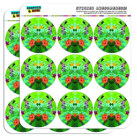 Tropical Scrapbook Stickers - Tropical Flowers and Leaves Green Blue 2