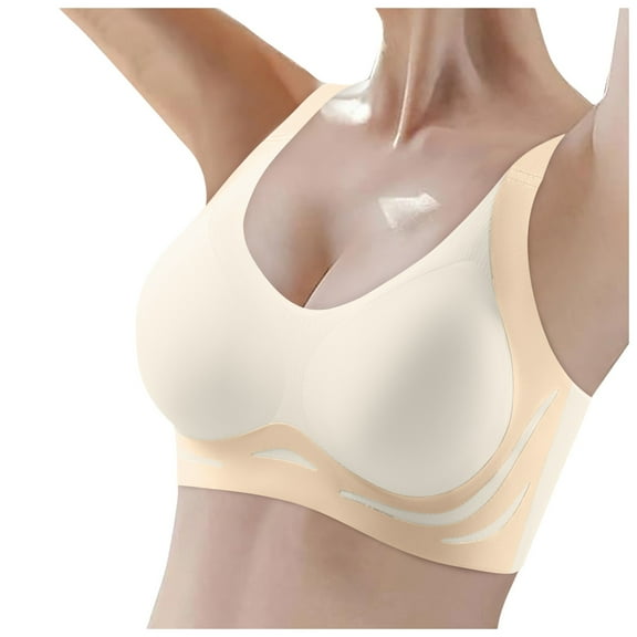 KHONTS Padded Push up Bras for Women High Supportive Seamless Bra Lifting Soft Comfy Wireless Bralettes for Daily Wear White XL