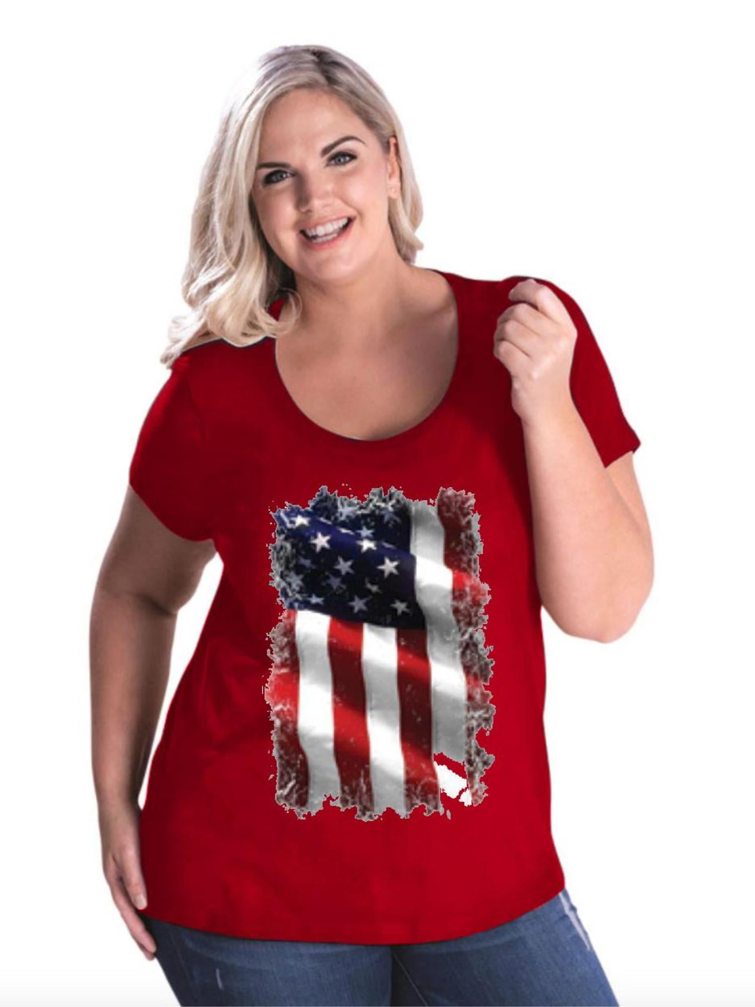 IWPF - Womens and Womens Plus Size Patriotic American Flag Curvy T ...