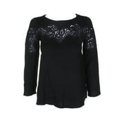 Style & Co Petite Lace Babydoll Sweater Deep Black PS