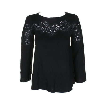 Style & Co Petite Lace Babydoll Sweater Deep Black PS