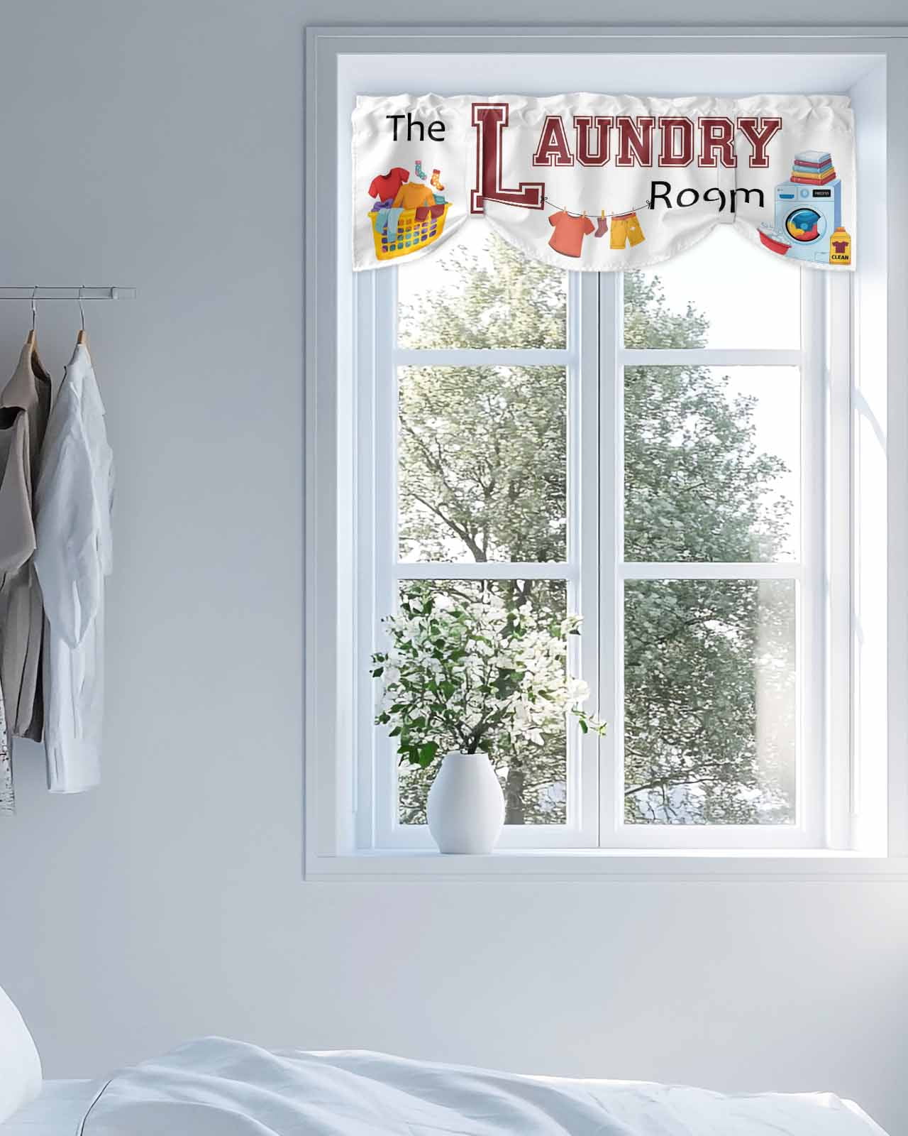 Laundry Tie Up Valances Curtain, Adjustable Kitchen The Laundry Room Valances for Windows Decor, Rod Pocket Short Curtains Set for Bedroom/Bathroom, 60"x18"