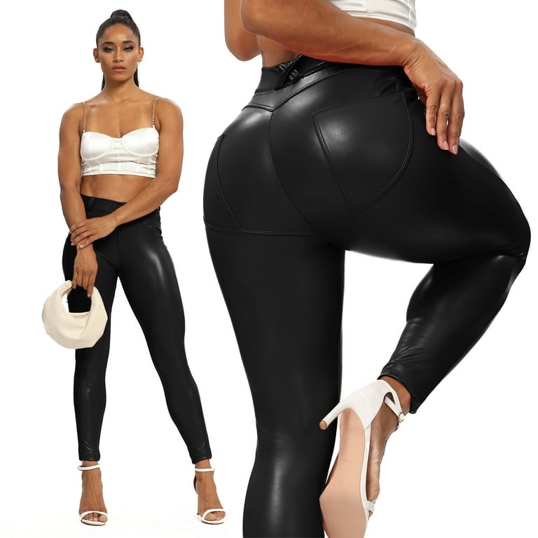 Women Faux Leather Scrunch Butt Lift PU Yoga Pants - Walmart.com