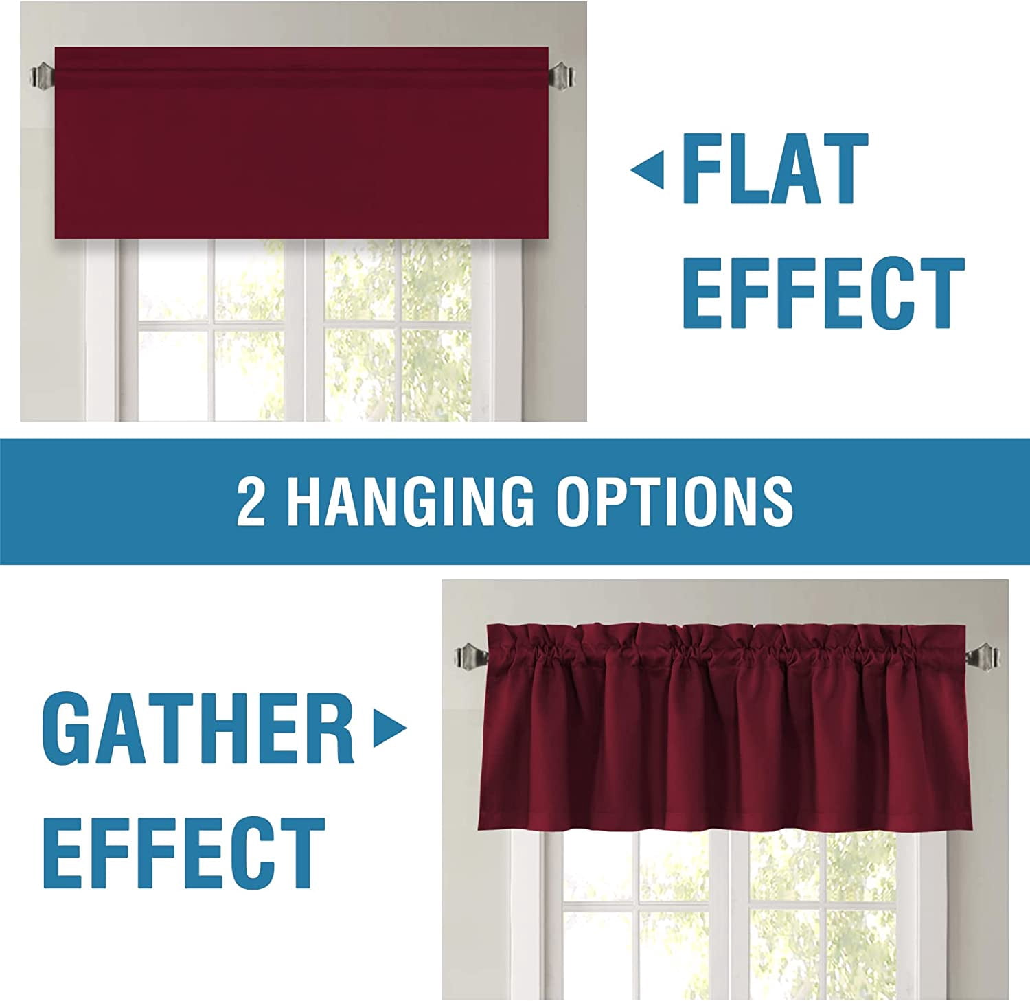 Blackout Curtain Valances for Kitchen Windows/Bathroom/Living Room/Bedroom Thermal Insulated Rod Pocket Valances for Windows, 2 Pack, 52" x 18"