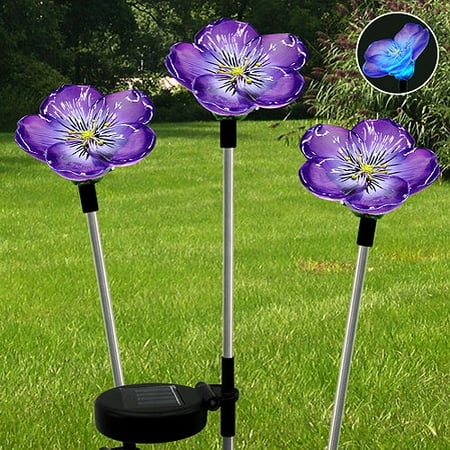 Solar Garden Stake Lights 3-Pack, Handpainted Violets ...