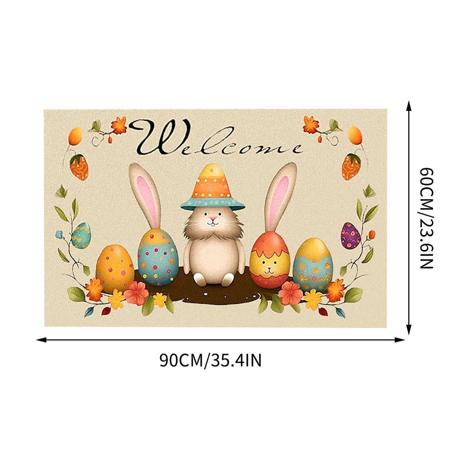 Antqov Easter Door Mat 24x35" Soft Easter Welcome Doormat Outdoor Colorful Easter Eggs Bunny Front Door Mat Funny Easter Doormat for Home Bathroom Decorations