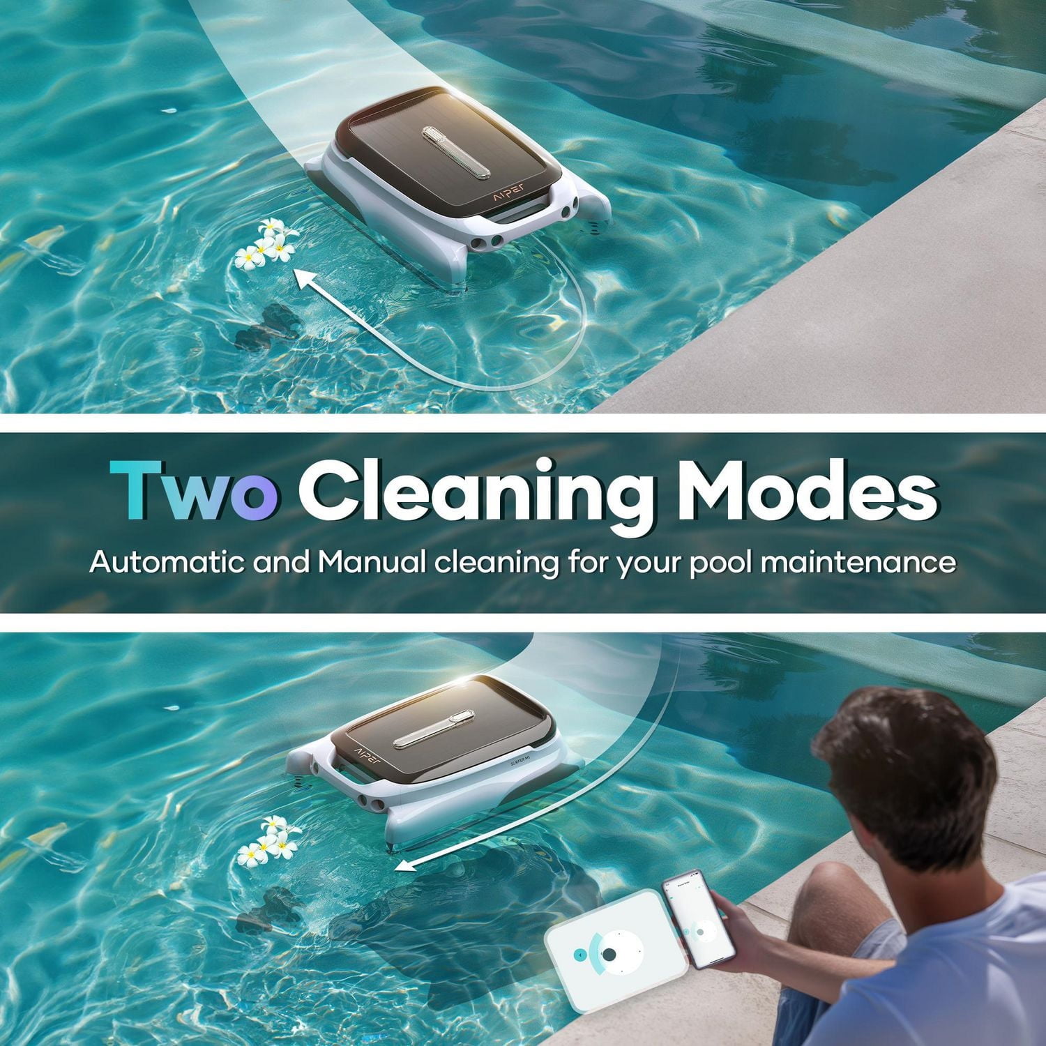 Aiper Surfer M1 Solar Powered Automatic Robotic Pool Skimmer Cleaner, Lasts 12 Hours, App Control, Ultrasonic Detection