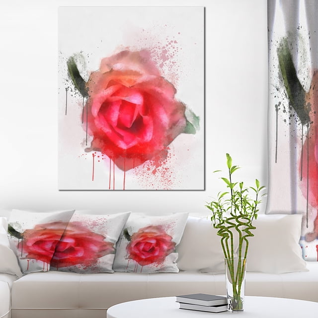 Beautiful Red Rose Watercolor - Floral Canvas Art Print