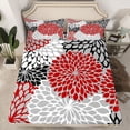 thumbnail image 2 of Homewish Dahlia Twin Sheet Sets,Retro Flower Twin Fitted Sheet,White Red Blue Flat Sheet For Men Women,Breathable Home Decor,3-Piece, 2 of 7