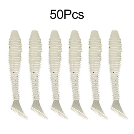 50 Soft Plastic Fishing Lure Tackle Paddle Tail Grub Worm Bream Lures Bass White 5.5cm/1.3g