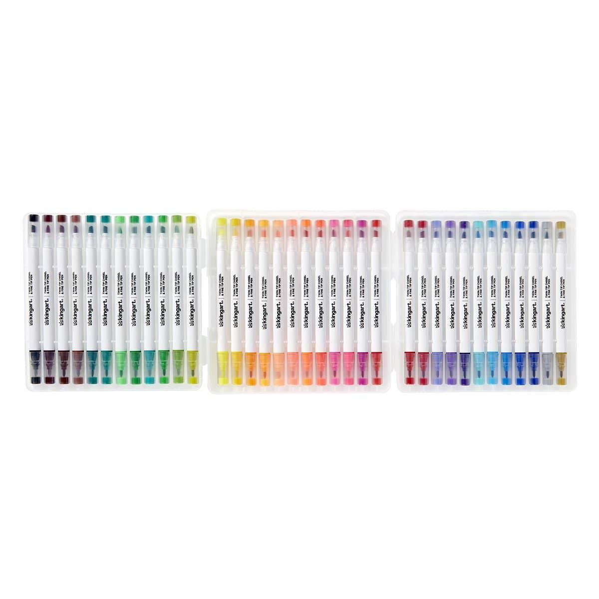KINGART® Twin-Tip™ Brush & Ultra Fine Markers, Carrying Case, Set of 12  Unique Colors