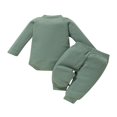 thumbnail image 2 of Newborn Baby Boy Girl Waffle Clothes Set Winter Long Sleeve Romper Tops and Pants Solid Outfits, 2 of 5