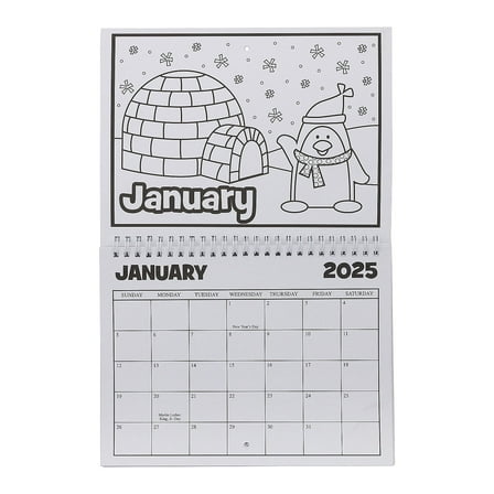 9" x 6 3/4" Color Your Own 2025 Cardstock Calendar with Spiral Binding