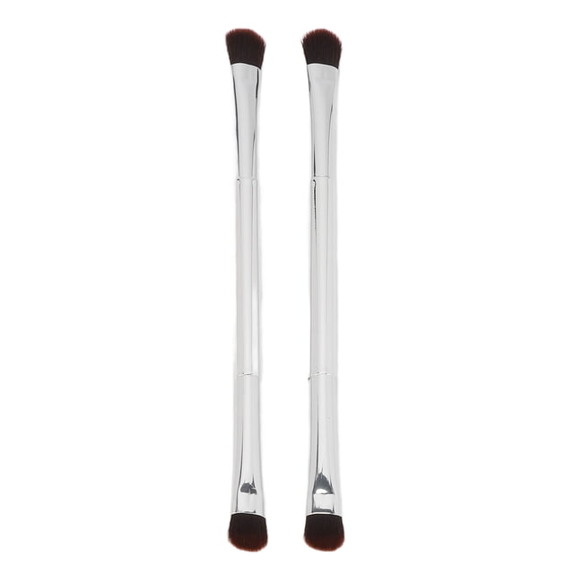 Juego de 2 brochas de pelo suave para sombras de ojos, brochas de maquillaje de párpados de doble punta plateadas, herramienta cosmética para mujeres