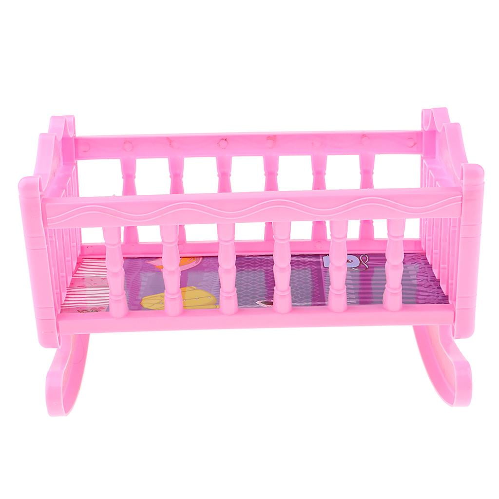 Beloving Sweet Baby Doll Rocking Bed Crib Bedroomfurniture Miniature For 20cm Doll Toys Pink 21.5x15.5cm