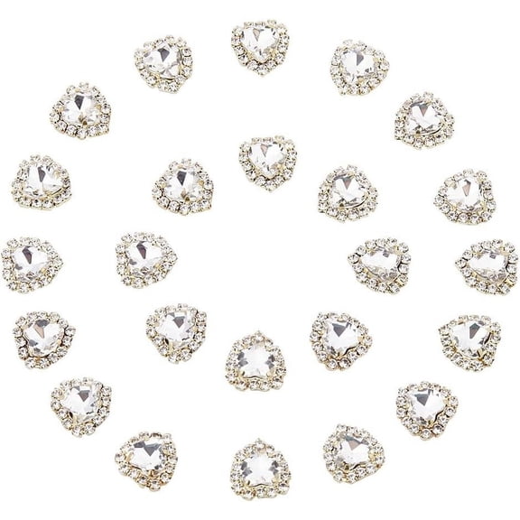 1 Box 30Pcs Heart Shape Sew On Rhinestone with Light Gold Claw Flatback Rhinestones Clear Glass Rhinestone Gemstones Sewing Gems for DIY Crafts Jewelry Clothes Bag Embellishments