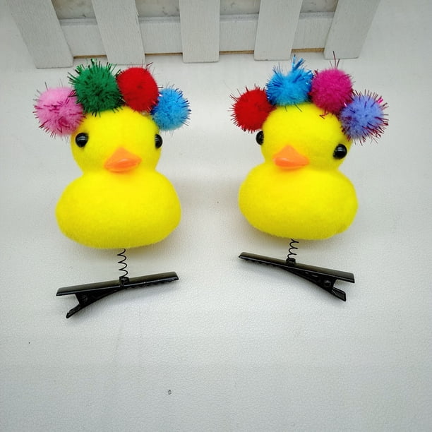 Venta de lindos y pequeños clips para el cabello de pato amarillo, gafas de sol con lazo en forma de corazón de melocotón, corona, sombrero, tocado de pollo amarillo, juguete para puesto de regalo
