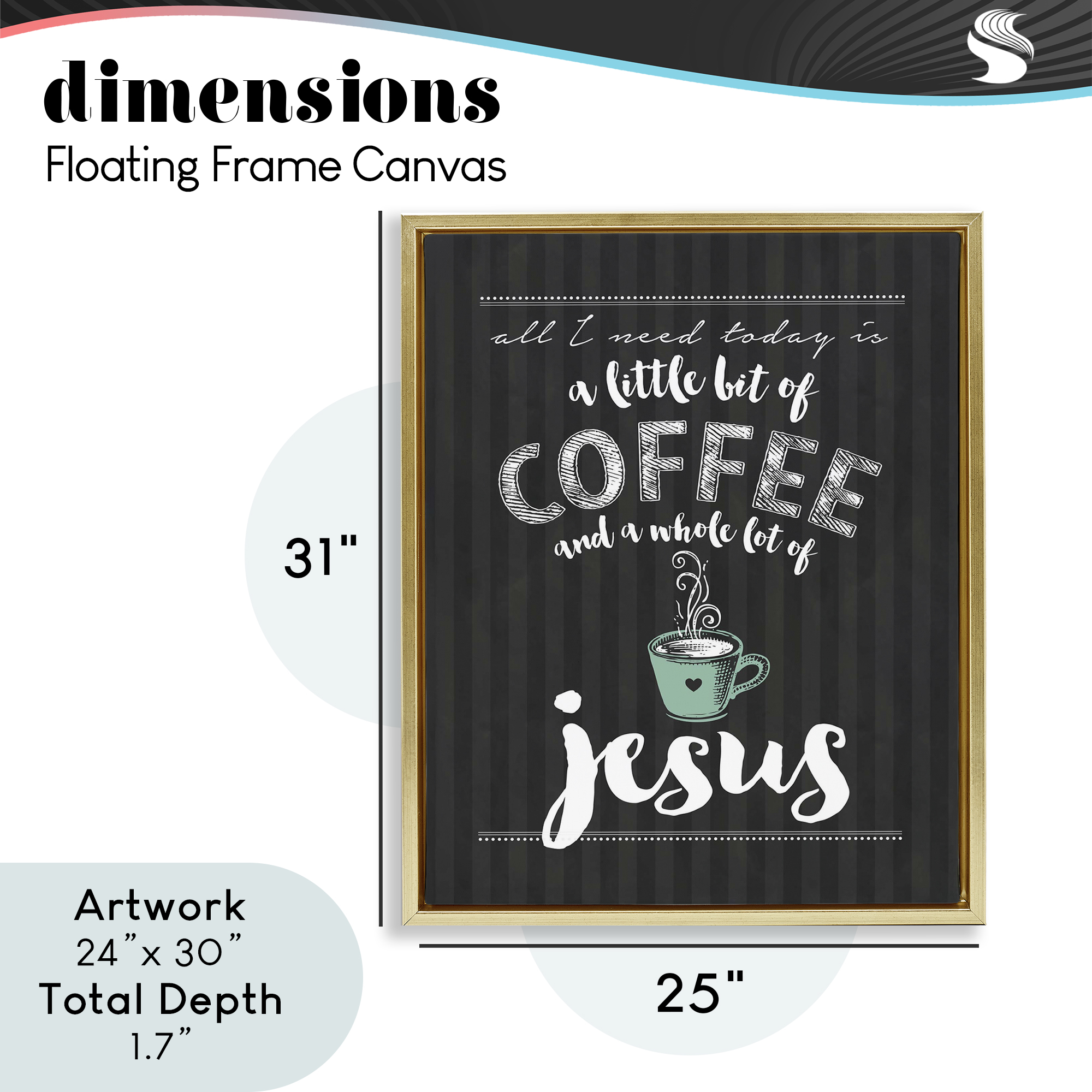 Little Coffee & Whole Lot Of Jesus Gold Framed Floater Canvas Wall Art, design by Lettered and Lined