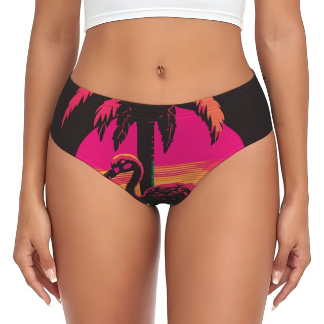 Balery Flamingo And Palm Trees At Sunset Ropa Interior de Algodón para Mujer con Dibujo – Braguitas Cómodas y Elásticas, Estilo Clásico-Small
