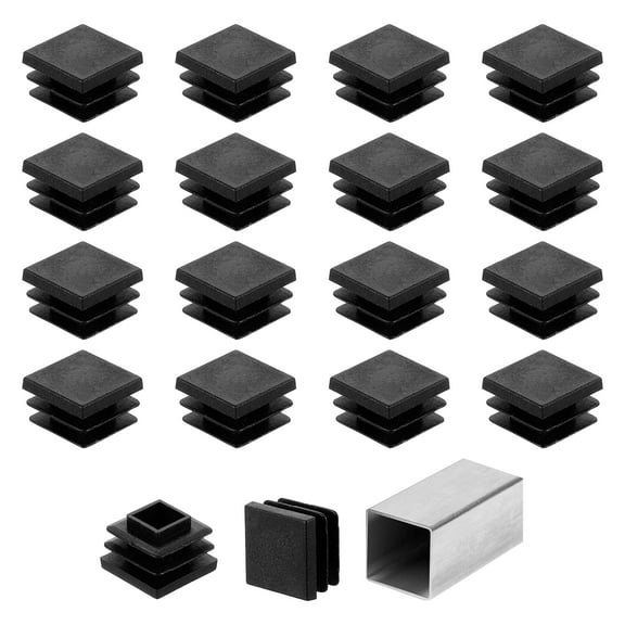 Uxcell 11/16" (18mm) Square Tubing End Caps, 50 Pcs Plastic Hole Plugs Insert End Cap for Metal Tubing, Black