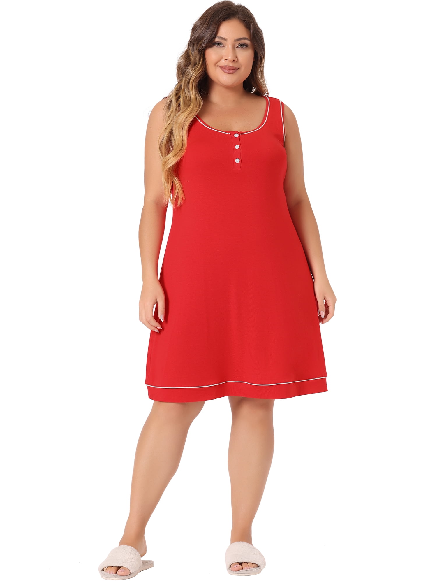 DARING DIVA Women's Plus Size Sleeveless Round Neck Lounge Nightgowns 4X Red