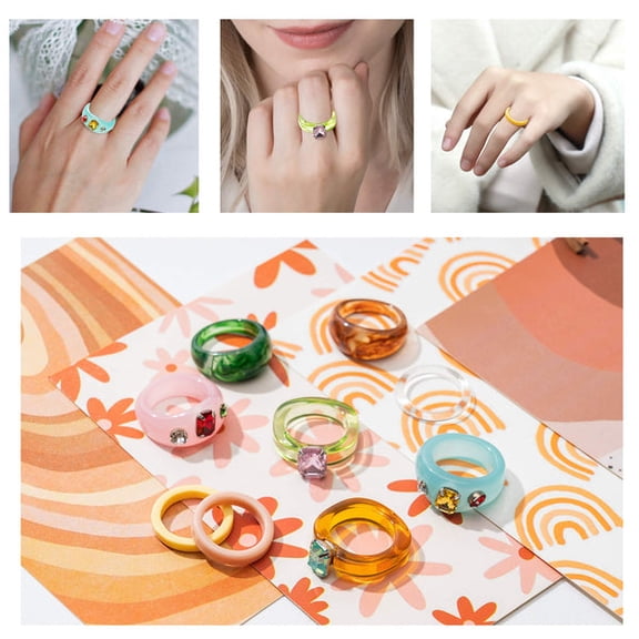 Haooryx Retro Resin Ring, Colorful Acrylic Rhinestone Ring,Gifts for Mothers Day Birthday, 9Pcs