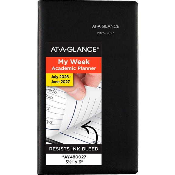 AT-A-GLANCE DayMinder Academic 2026-2027 Weekly Planner Black Pocket 3 12 x 6 -