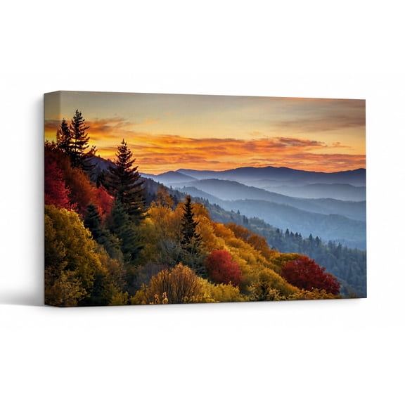 Fall Mountain Landscape Canvas Wall Art, Blue Ridge Autumn Sunset Wall Decor, Nature Mountain Theme Print Painting Pictures, Home Artwork Decor for Living Room Bedroom 30"*20"