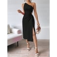 thumbnail image 4 of Women Summer One Shoulder Long Dress Slim Sleeveless Bodycon Party Cocktail Maxi Dresses Black XL, 4 of 10