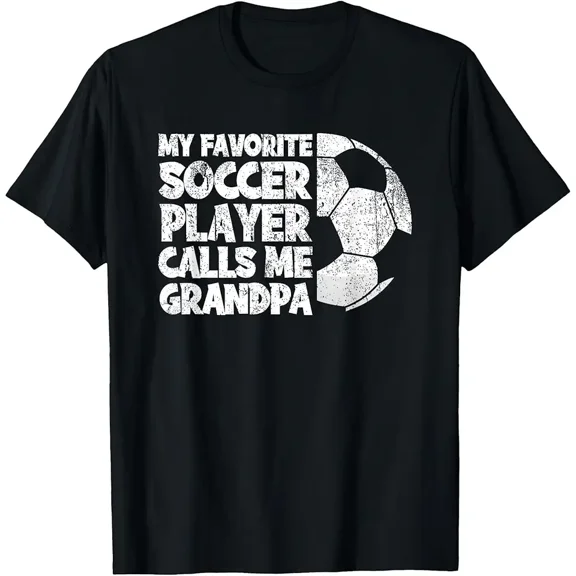 Retro Soccer Grandpa T-Shirt My Favorite Soccer Player Calls Me Grandpa Men's Graphic Tee Funny Sports Gift for Grandfather