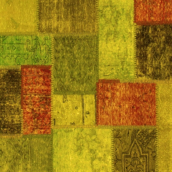 Ahgly Company Machine Washable Indoor Square Patchwork Yellow Transitional Area Rugs, 8' Square