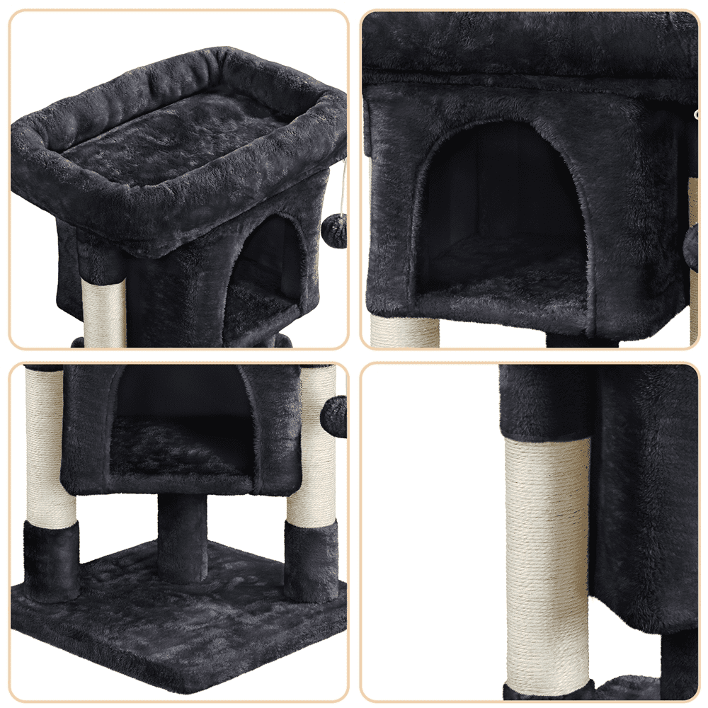 Alden Design 23in 2-Level Cat Tree Condo with Scratch Posts, Black