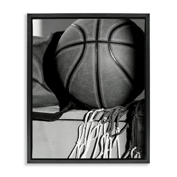Stupell Industries Basketball Sport Still Life Sports Photography Black Floater Framed Canvas Art Print Wall Art, 17 x 21