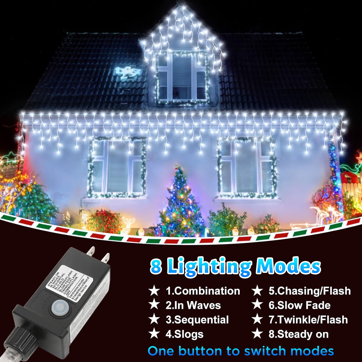 99ft Christmas Icicle Lights, Curtain Fairy Icicle String Lights with 228 Drops, Led Christmas Twinkle Lights for Holiday, Party, Christmas Decorations, White